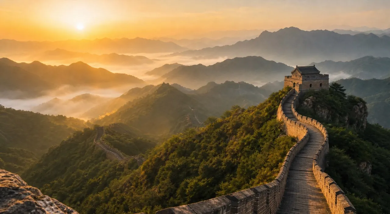 The Great Wall at sunrise in China
